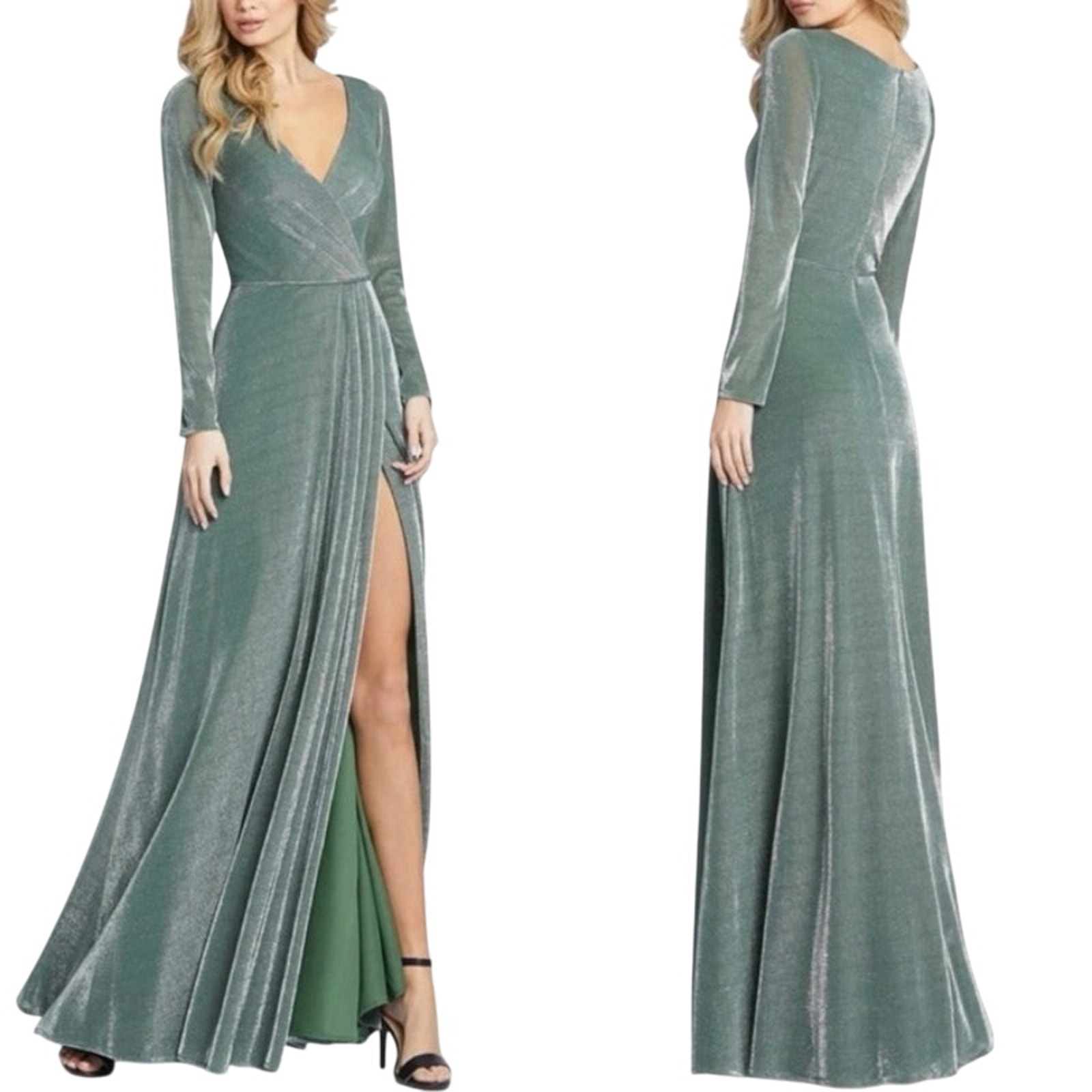 Mac Duggal 49088 Long Sleeve Metallic Dress Size 12 Or 14 New W/ Tag Msrp $398